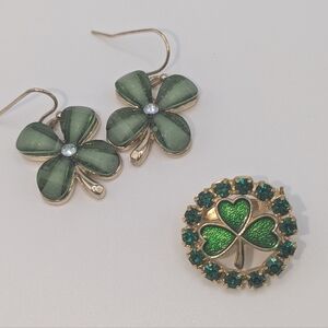 🍀 Shamrock Earrings and Small Brooch 🍀